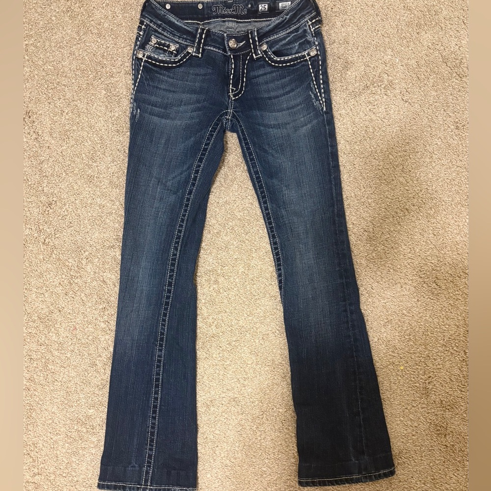 MISS ME Size 25 Loose Saddle Stitch Border Bootcut Jeans Women’s Fashion Denim